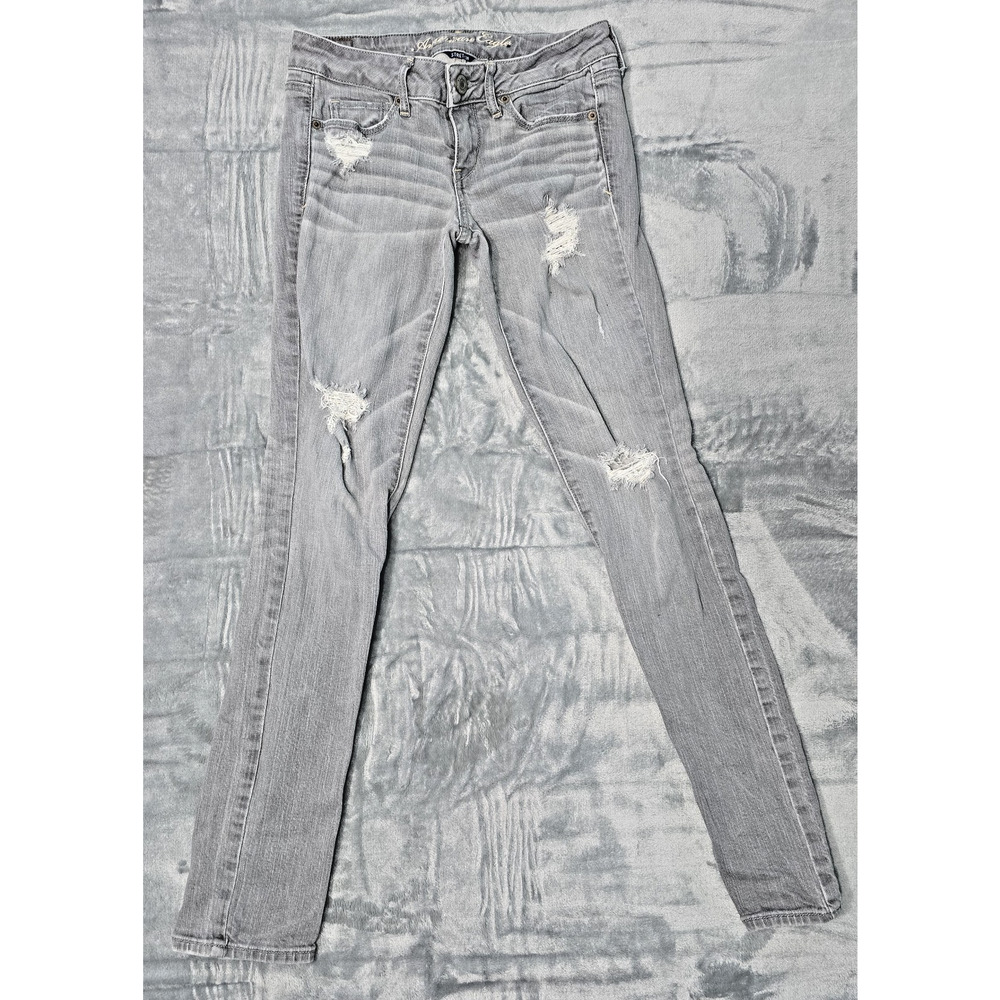 Amercian Eagle Girls Skinny Distressed Jeans Size 2 Gray B0084